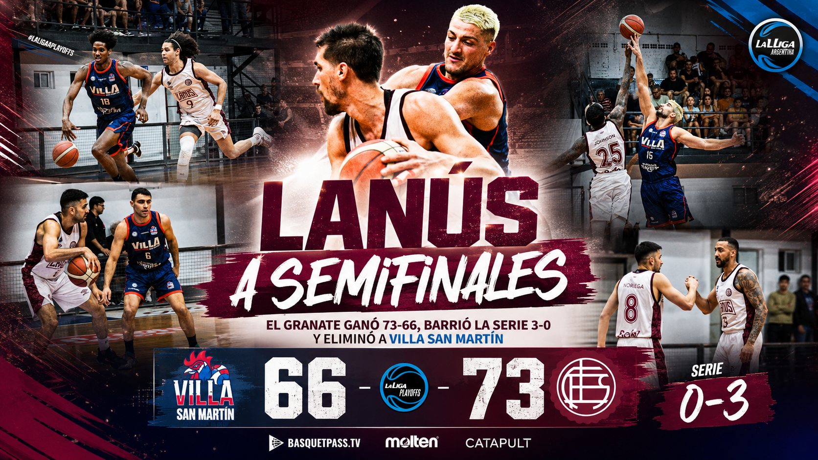 Lanús venció como visitante a Villa San Martín por 73 a 66, cerró la serie 3-0 y avanzó a las semifinales. Edgar Merchant fue el goleador