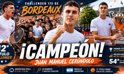 Juan Manuel Cerúndolo ganó el Challenger 175 de Bordeaux, logró su 12° título y alcanzará su mejor ranking ATP.