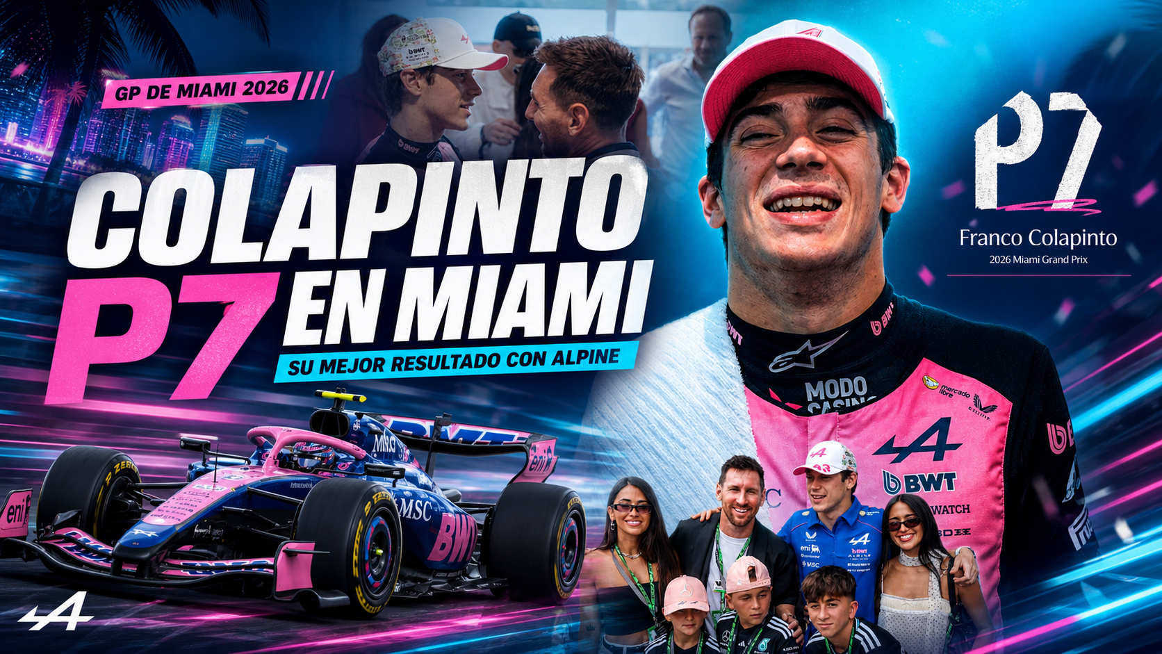 Franco Colapinto terminó séptimo en el Gran Premio de Miami tras una penalización a Charles Leclerc y logró su mejor resultado en Fórmula 1