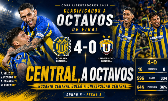 Rosario Central goleó a Universidad Central y se clasificó a octavos de la Copa Libertadores 2026.