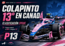 Franco Colapinto largará 13° en el sprint de Canadá tras un viernes complicado por una falla en su Alpine. El argentino avanzó a SQ2
