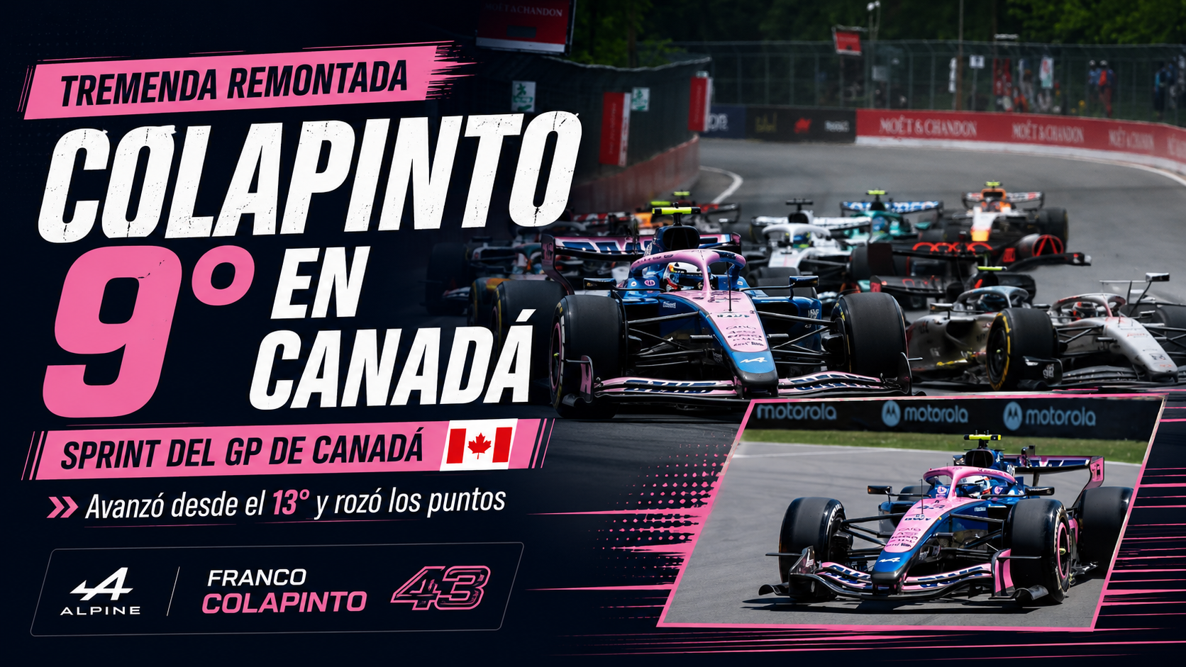 Franco Colapinto protagonizó una gran remontada en el sprint de Canadá, avanzó del 13° al 9° puesto y quedó a un paso de sumar puntos