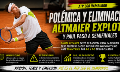 Daniel Altmaier pateó su raqueta hacia la tribuna y cayó ante Tommy Paul en los cuartos del ATP 500 de Hamburgo.