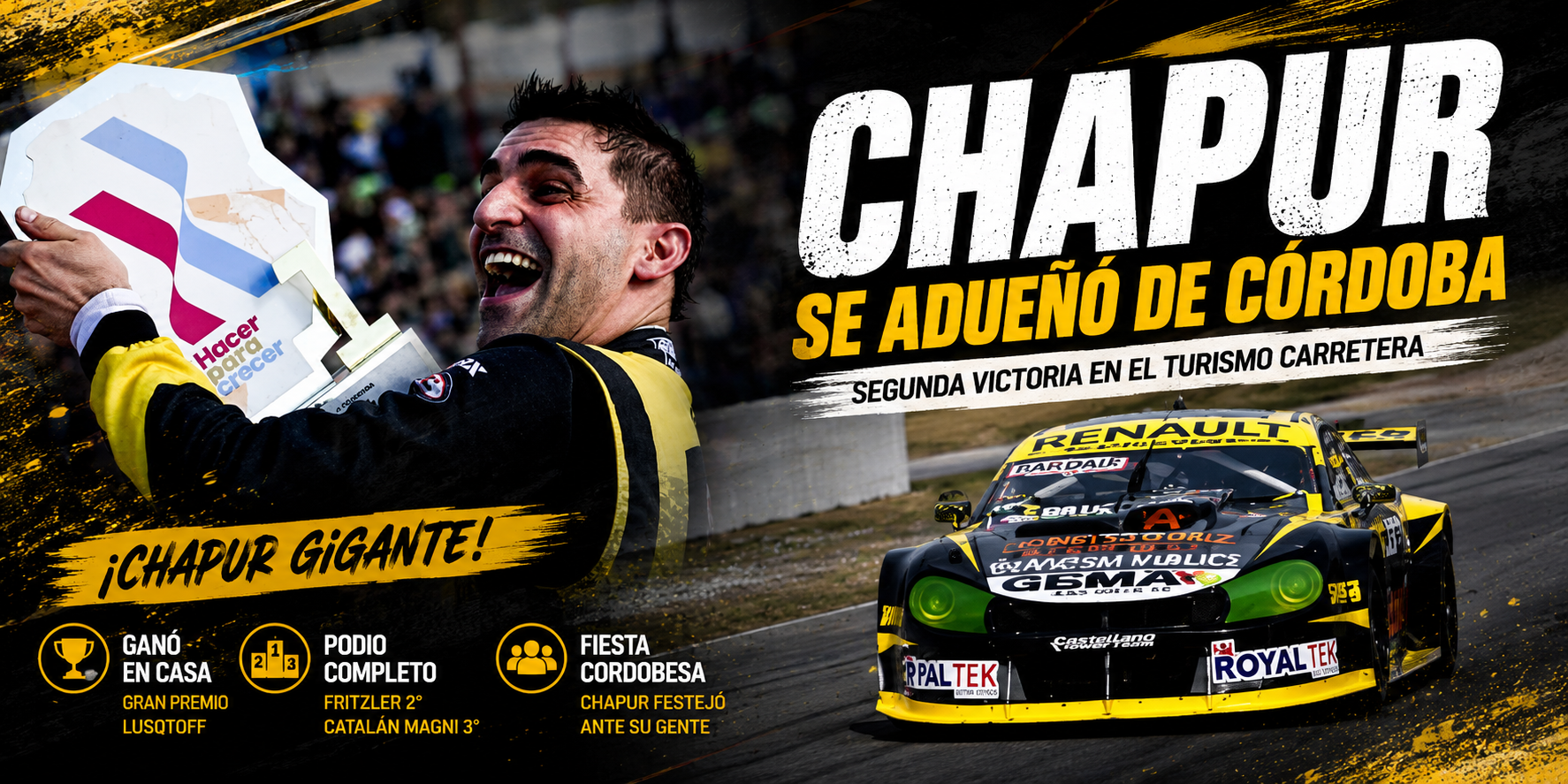 Facundo Chapur ganó el Gran Premio Lusqtoff del TC en el Oscar Cabalén de Córdoba con el Torino del Trotta Racing. Fritzler fue segundo