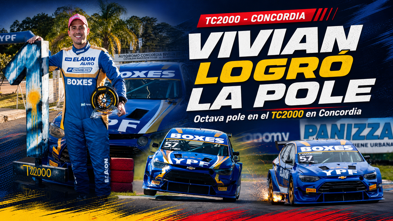 Franco Vivian logró su octava pole en el TC2000 en Concordia. Con la Chevrolet Tracker del YPF ELAION AURO Proracing marcó 1m41s197