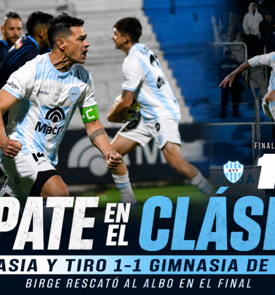 Gimnasia y Tiro empató 1-1 ante Gimnasia de Jujuy en el Clásico del Norte. Birge marcó a los 90’ y el Albo rescató un punto ante el líder.