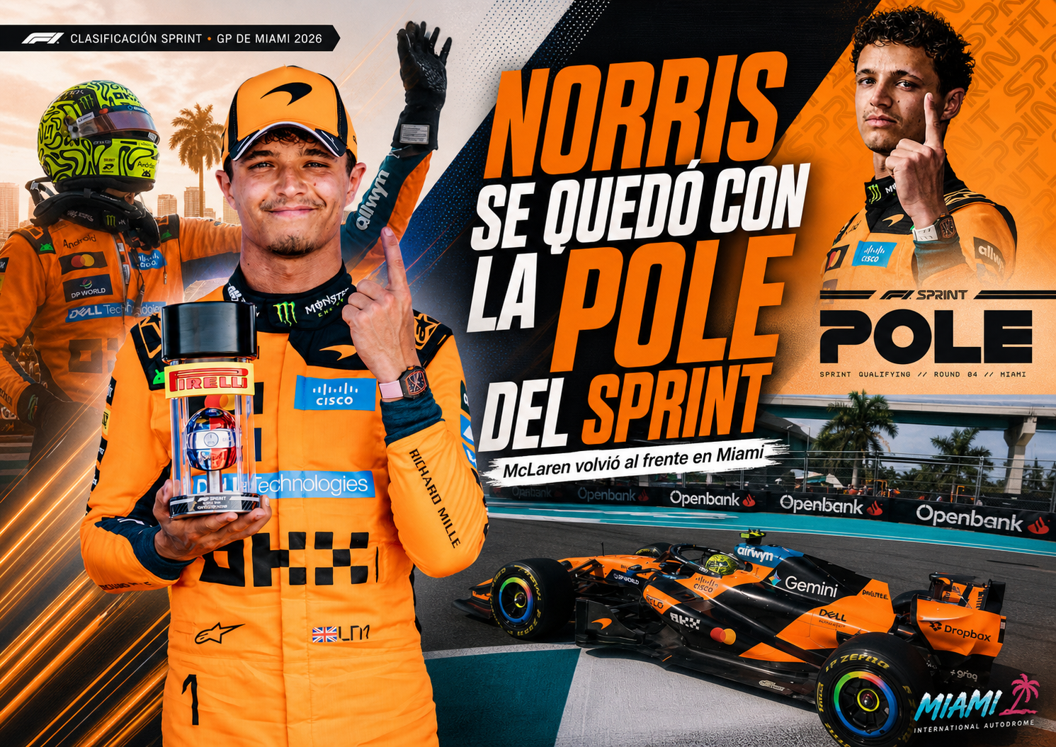Lando Norris se quedó con la pole para el sprint del GP de Miami 2026 y confirmó el regreso competitivo de McLaren tras un inicio complicado