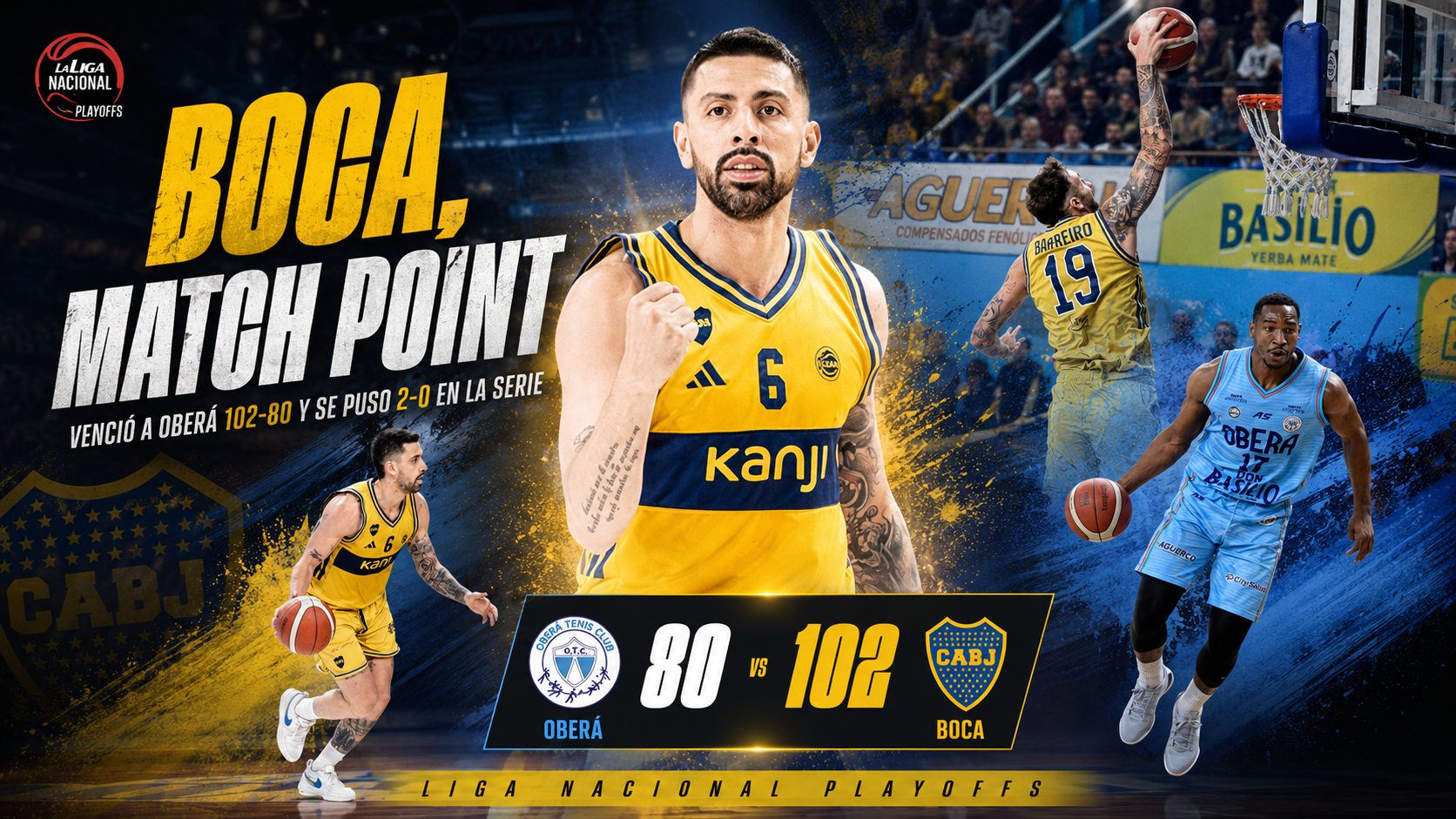 Boca venció 102-80 a Oberá en Misiones, se puso 2-0 en la serie de cuartos de final y quedó match point con una noche letal