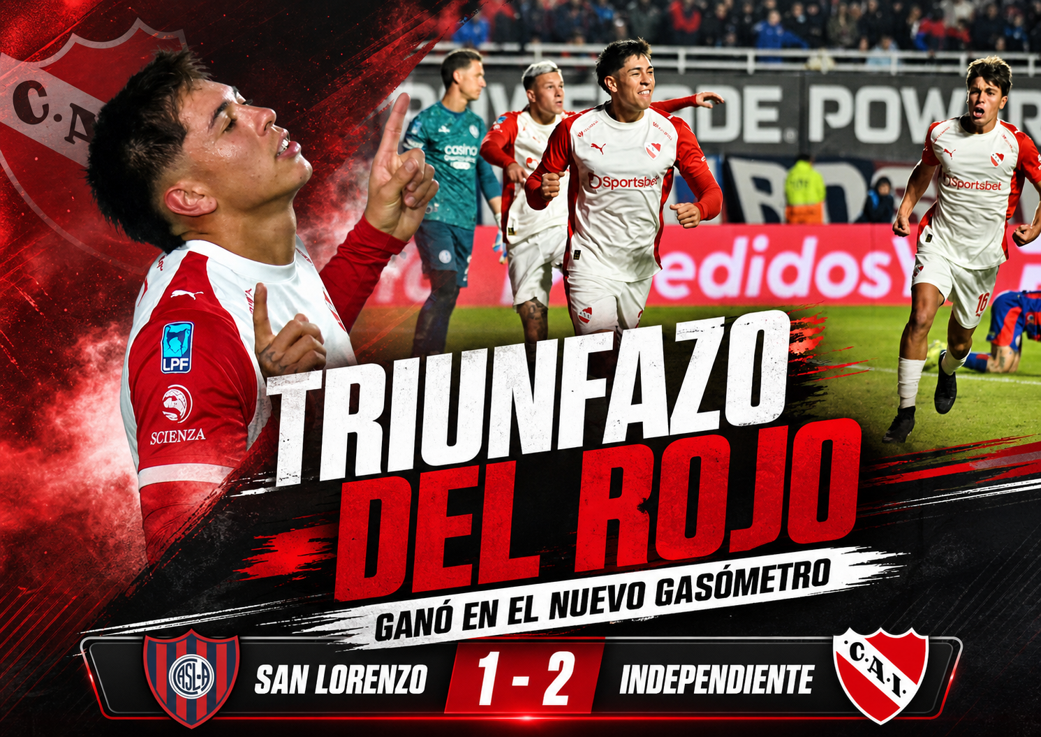 Independiente venció 2-1 a San Lorenzo en el Nuevo Gasómetro por el Torneo Apertura 2026 y aseguró su clasificación a los playoffs.