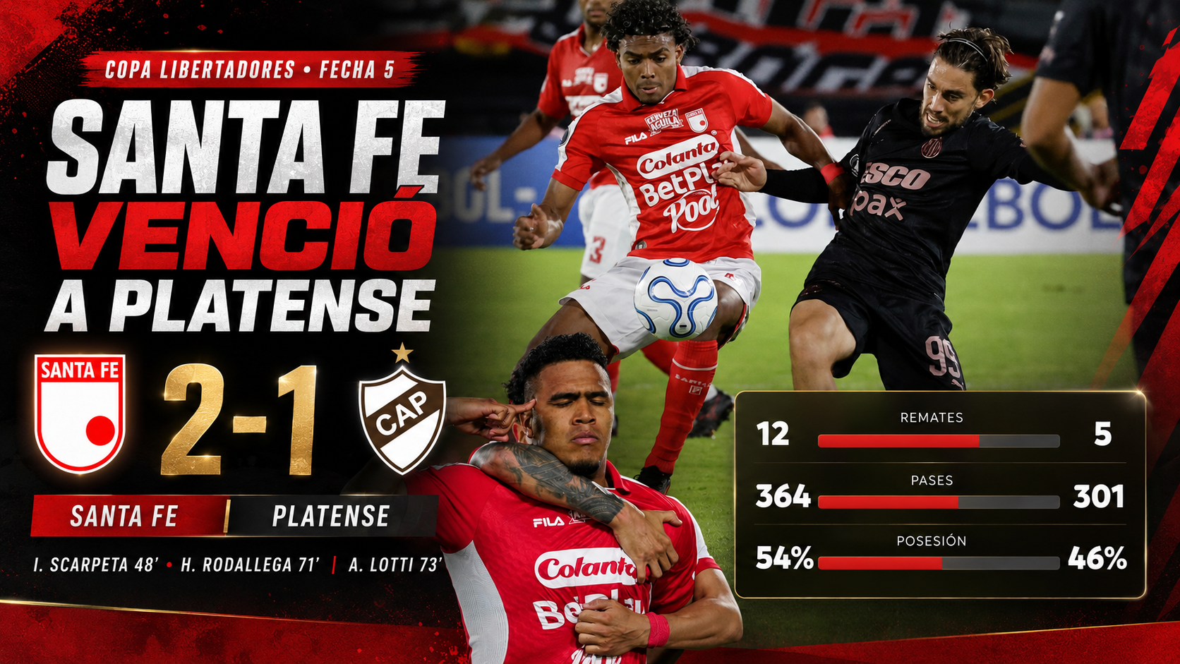 Independiente Santa Fe venció 2-1 a Platense en Bogotá por la Copa Libertadores 2026. El Calamar no pudo clasificar y ahora no depende de sí mismo.