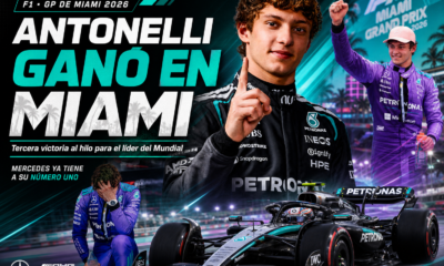 Kimi Antonelli ganó el GP de Miami 2026, consiguió su tercera victoria consecutiva y estiró su ventaja en el Mundial. El italiano de Mercedes aguantó a los McLaren