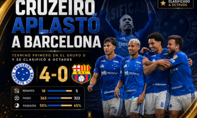 Cruzeiro goleó 4-0 a Barcelona SC en el estadio Mineirao