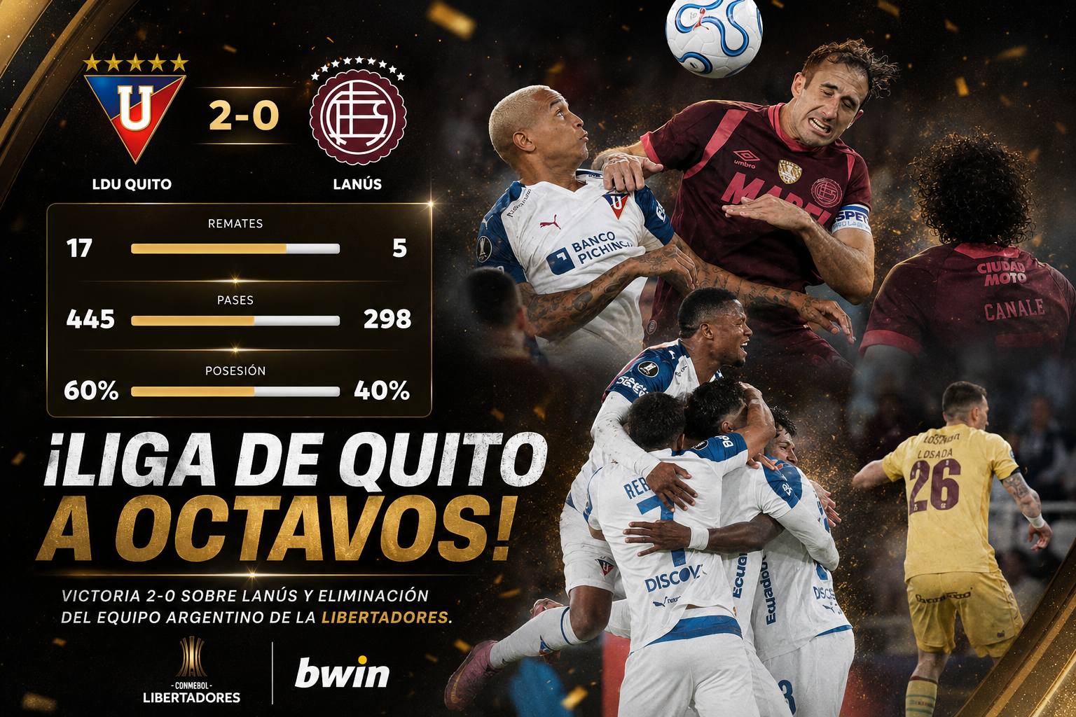 Liga de Quito venció 2-0 a Lanús en Ecuador, clasificó a octavos de final de la Copa Libertadores 2026 y dejó eliminado al Granate.