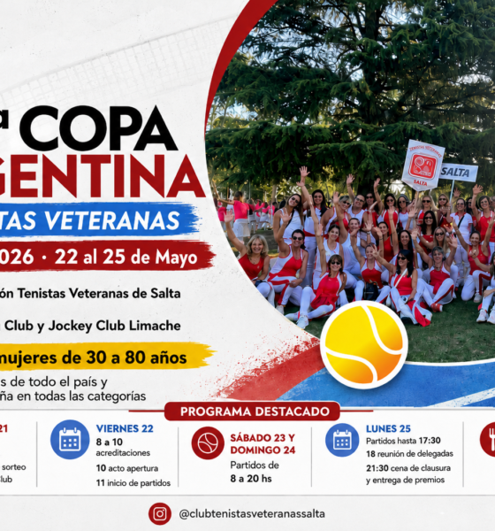 Salta será sede de la 2ª Copa Argentina de Tenistas Veteranas, del 22 al 25 de mayo de 2026, con casi 500 mujeres de todo el país.