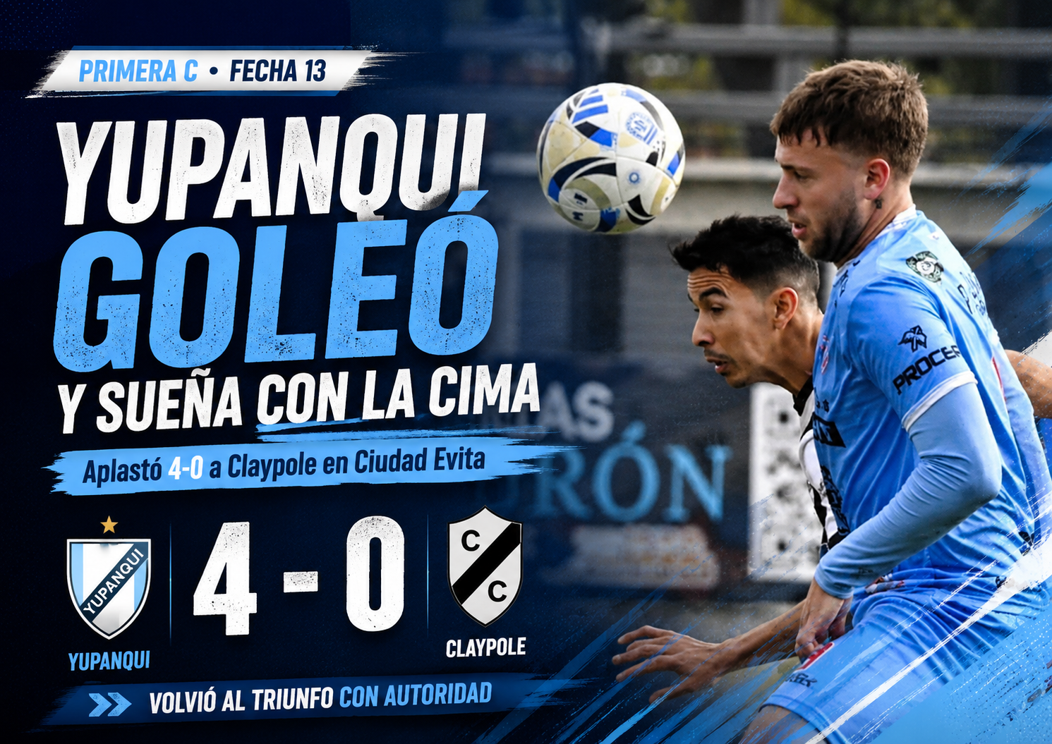 Yupanqui goleó 4-0 a Claypole en Ciudad Evita, llegó a 21 puntos y volvió a ilusionarse con pelear la cima de la Zona B de la Primera C.
