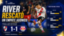 River Plate y Bragantino empataron 1-1 por la Sudamericana. Lautaro Pereyra marcó el empate agónico y el Millonario quedó cerca de octavos.