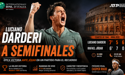 Luciano Darderi en Roma venció a Rafael Jódar en una batalla dramática y avanzó a semifinales del Masters 1000.