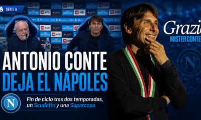 Antonio Conte deja el Nápoles tras dos temporadas, un Scudetto histórico, una Supercopa y una salida por tensiones con De Laurentiis.