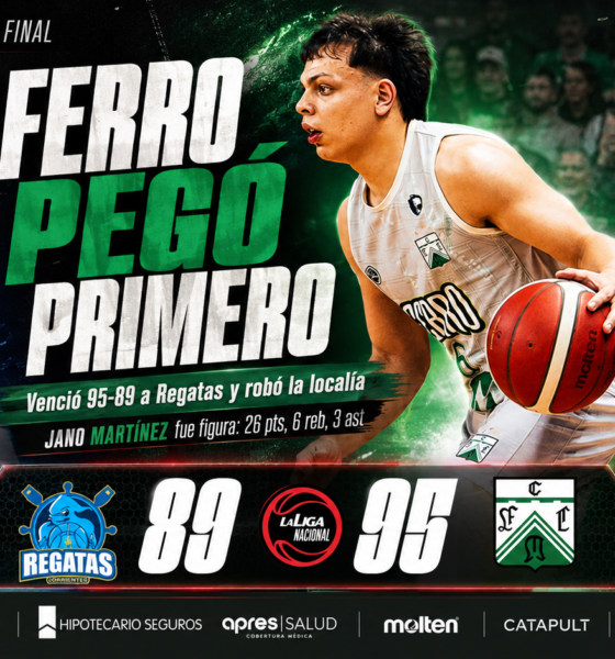 Ferro Carril Oeste venció 95-89 a Regatas, se quedó con el primer juego de cuartos de final de la Liga Nacional y robó la ventaja de localía.