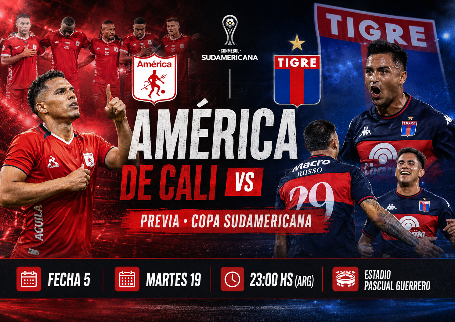 América de Cali y Tigre se enfrentan por la Copa Sudamericana 2026 en un duelo clave del Grupo A. Hora, TV, formaciones, cómo llegan