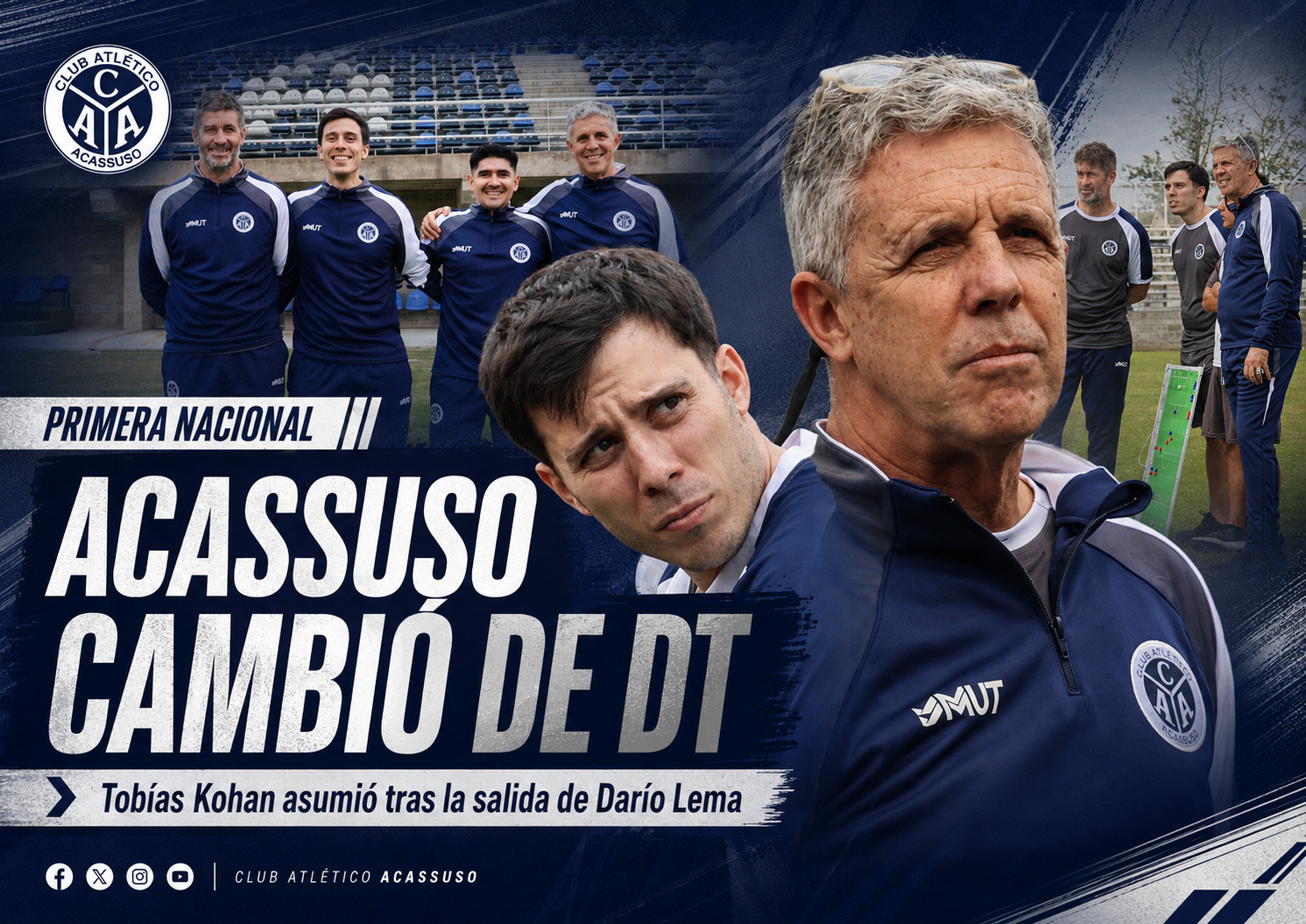 Acassuso confirmó la salida de Darío Lema tras una dura racha sin triunfos y presentó a Tobías Kohan como nuevo entrenador