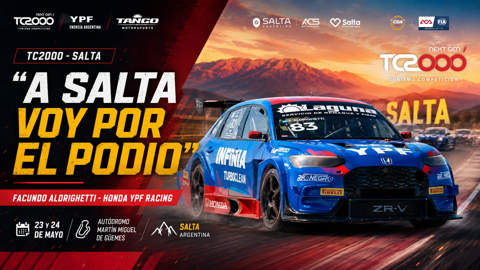 Facundo Aldrighetti anticipó la próxima fecha del TC2000 en Salta y fue contundente: “Voy por el podio”. El piloto del Honda YPF Racing llega en evolución con la Honda ZR-V.