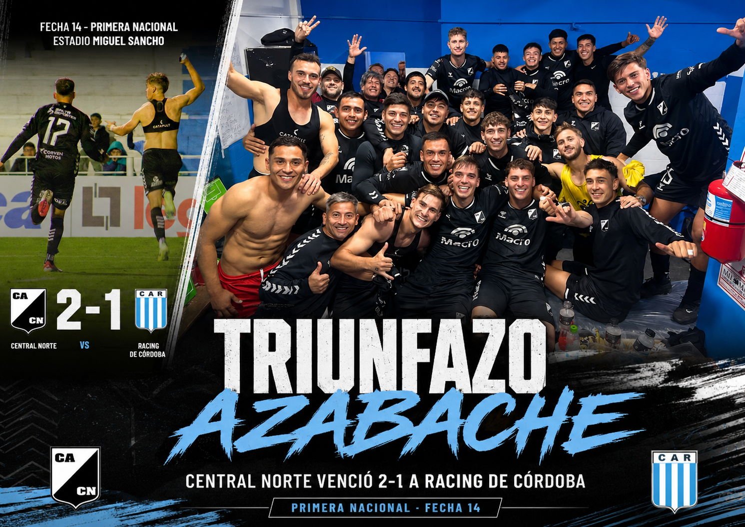Central Norte venció 2-1 a Racing de Córdoba como visitante, cortó una racha de seis partidos sin ganar y salió de zona de descenso.