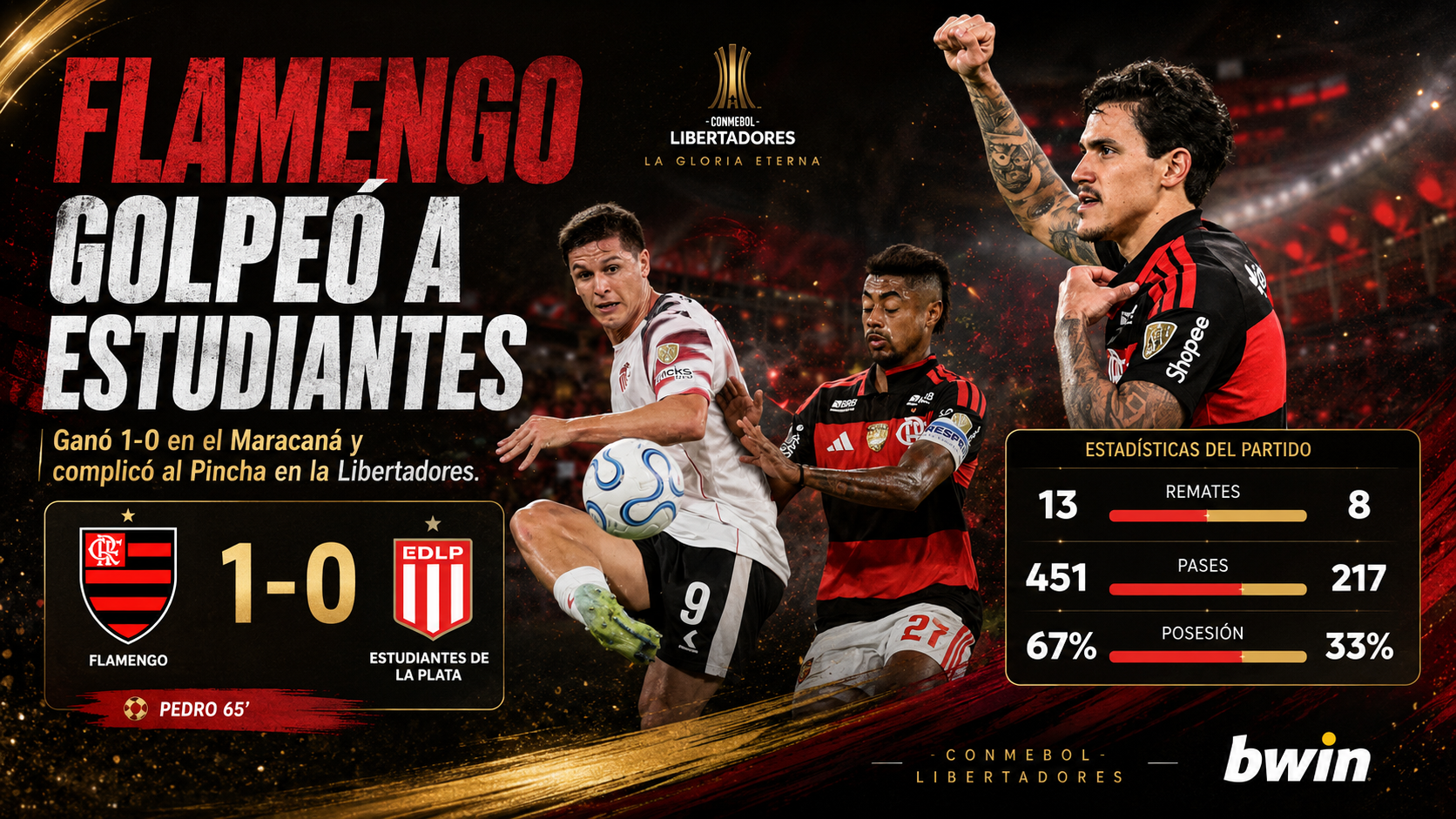 Flamengo venció 1-0 a Estudiantes en el Maracaná por la Copa Libertadores. El Pincha definirá su clasificación ante Independiente Medellín.