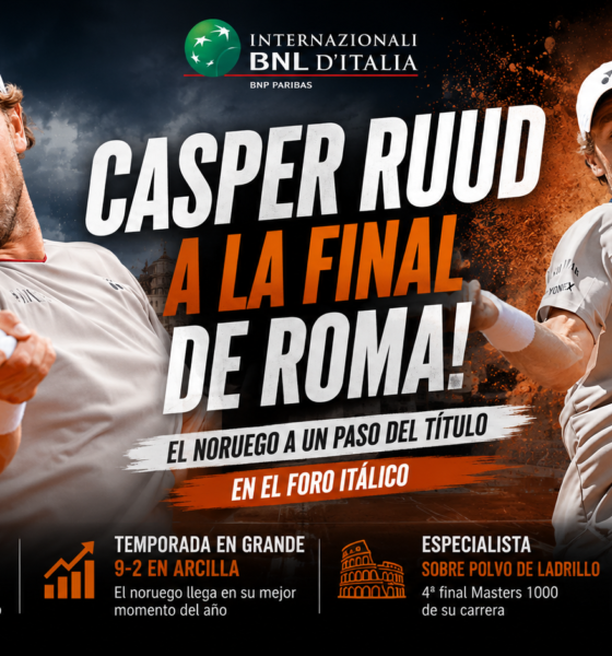 Casper Ruud en Roma venció a Luciano Darderi por 6-1 y 6-1, avanzó a la final y espera por Sinner o Medvedev.