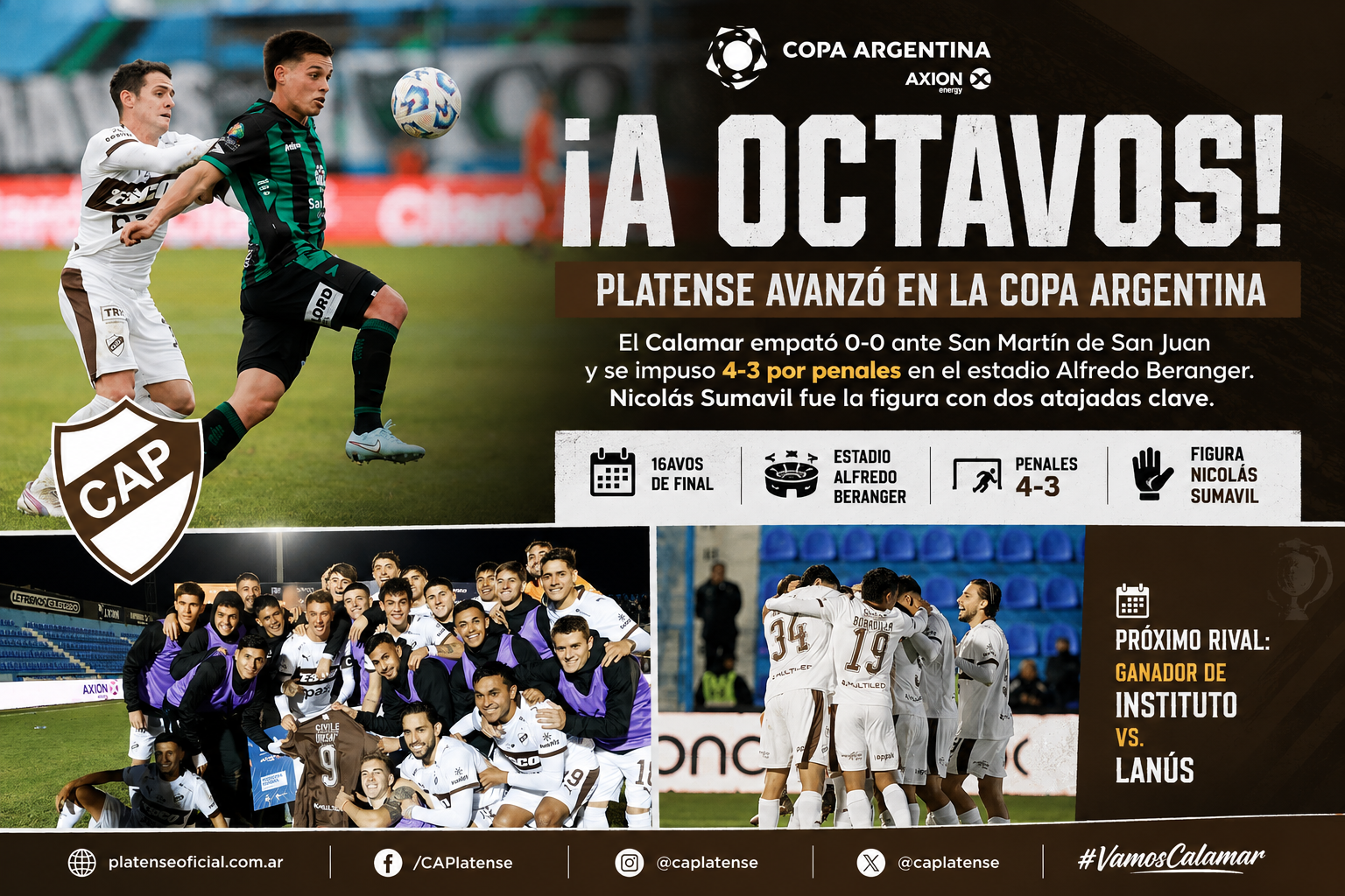 Platense avanzó a octavos de la Copa Argentina tras vencer 4-3 por penales a San Martín de San Juan, luego del 0-0 en los 90 minutos.