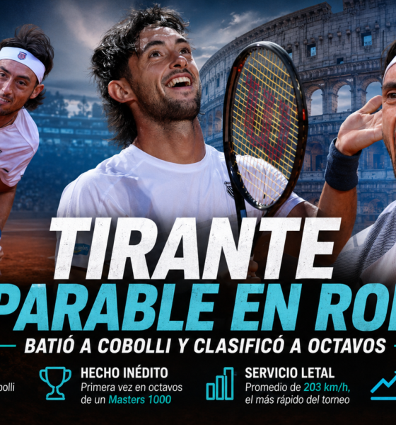 Thiago Tirante en Roma venció a Flavio Cobolli por 6-3 y 6-4, avanzó a octavos y confirmó su gran momento.