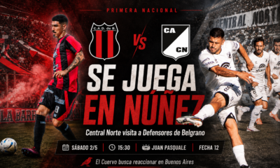 Central Norte visita a Defensores de Belgrano por la fecha 12 de la Primera Nacional. El Cuervo llega en zona de descenso, con cambios