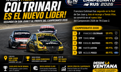 Francisco Coltrinari fue segundo en San Juan y quedó como nuevo líder del Campeonato 2026 de TN Clase 2 tras el recargo a Tomás Vitar.