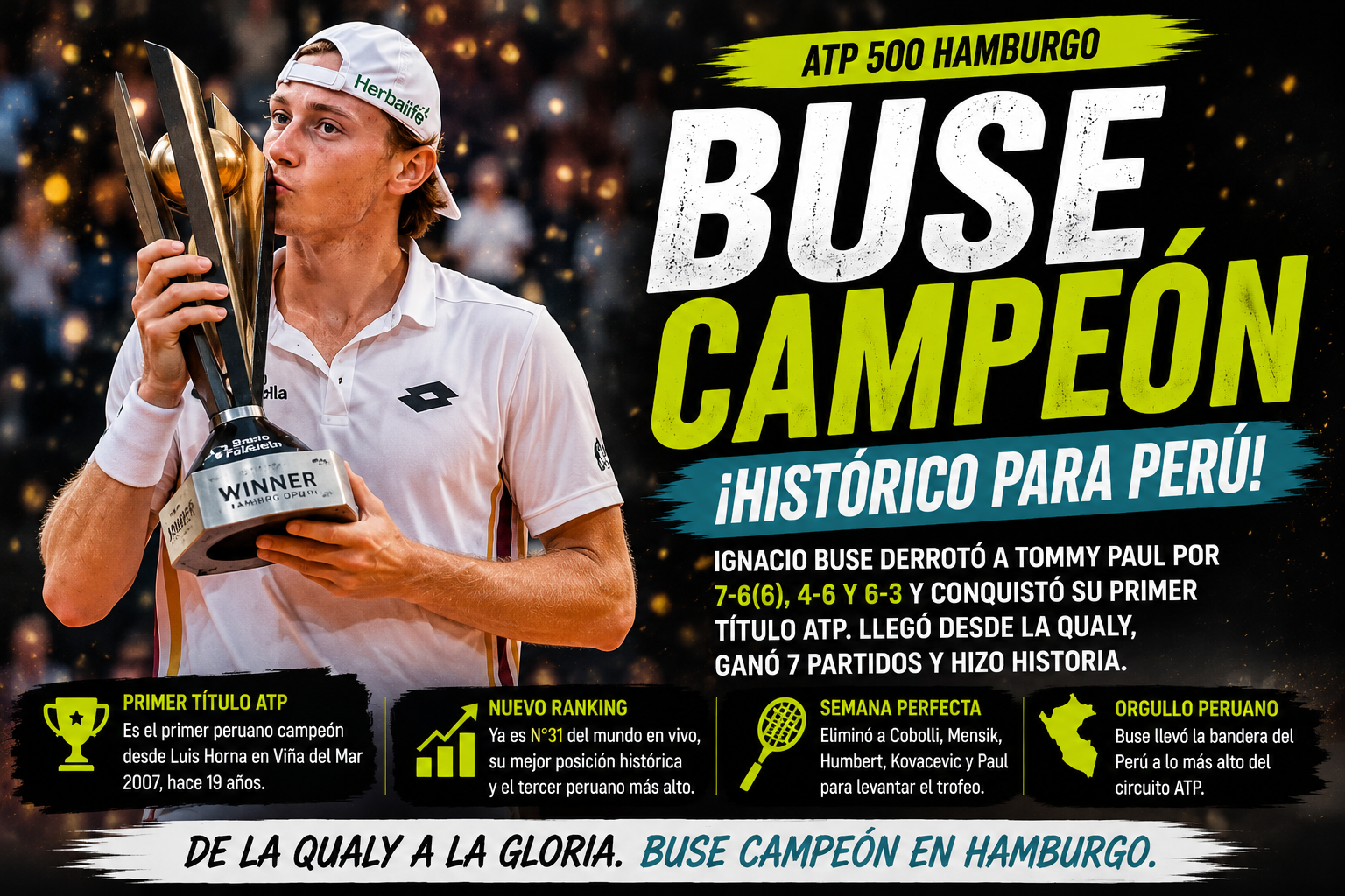 Buse campeón en Hamburgo: venció a Tommy Paul y ganó el ATP 500 desde la qualy.