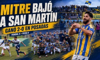 Bartolomé Mitre venció 2-0 a San Martín de Formosa en Posadas por la fecha 9 del Federal A. El Auriazul llegó a 15 puntos, quedó segundo