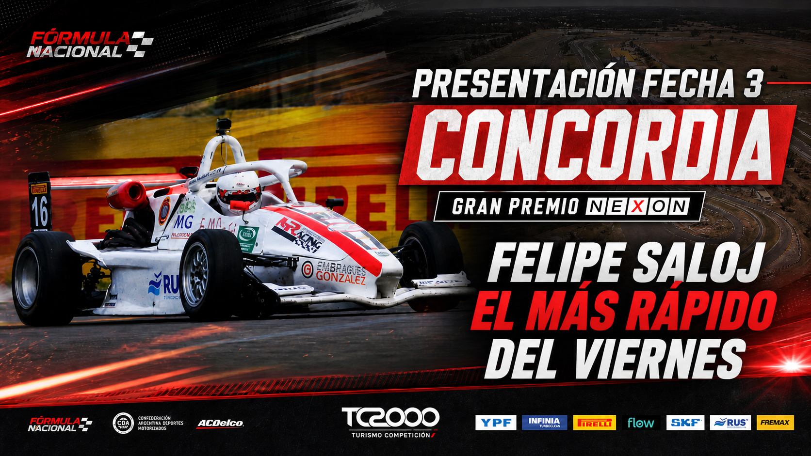 Felipe Saloj fue el más rápido del viernes en la Fórmula Nacional en Concordia. El piloto local dominó la primera práctica oficial con el MR Racing