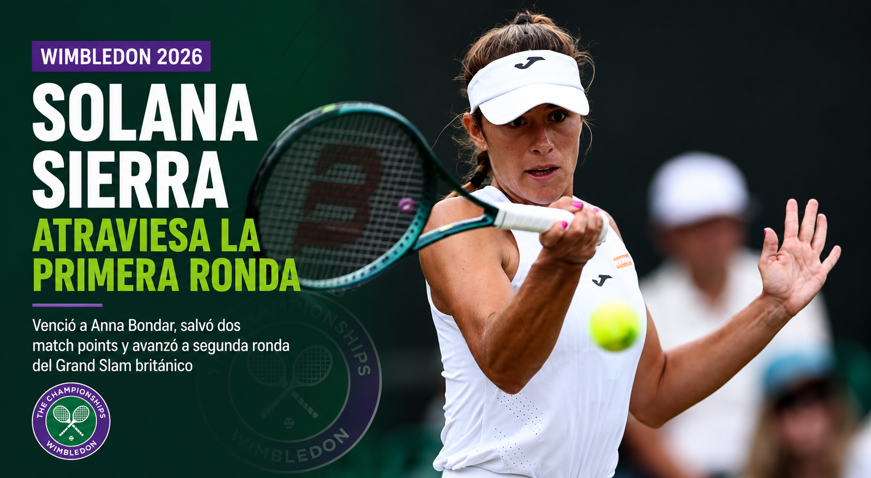 Solana Sierra venció a Anna Bondar, salvó dos match points y avanzó a segunda ronda de Wimbledon 2026.