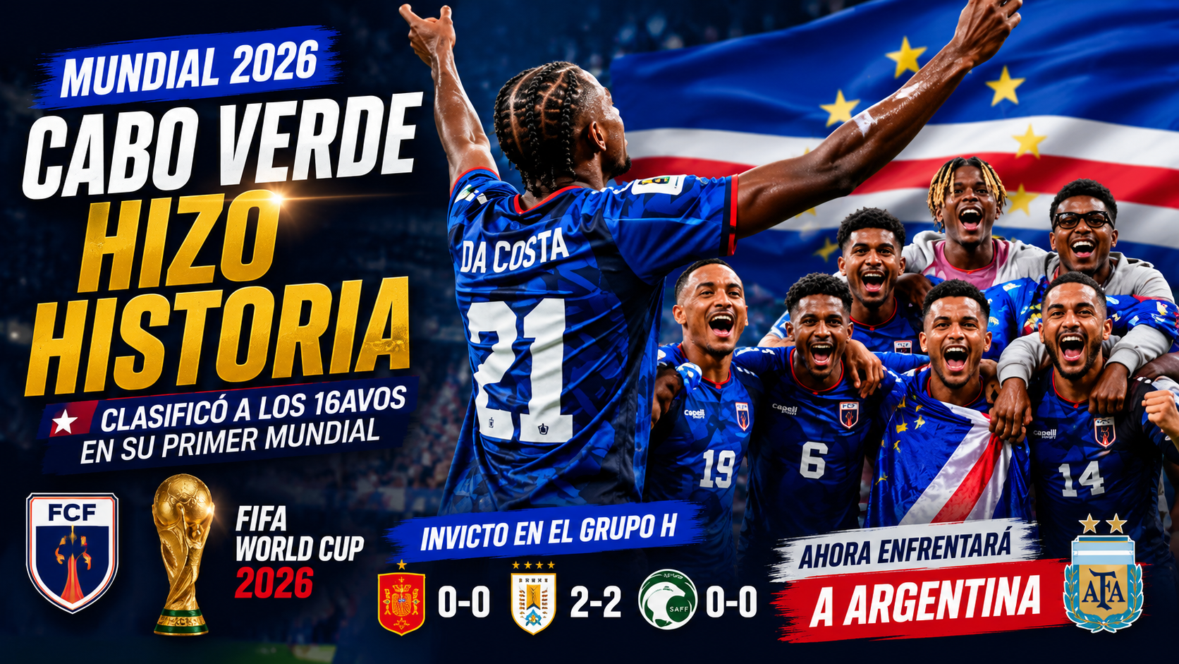 Cabo Verde avanzó invicto a los 16avos de final del Mundial y se convirtió en el país más pequeño en lograrlo. Ahora enfrentará a Argentina.