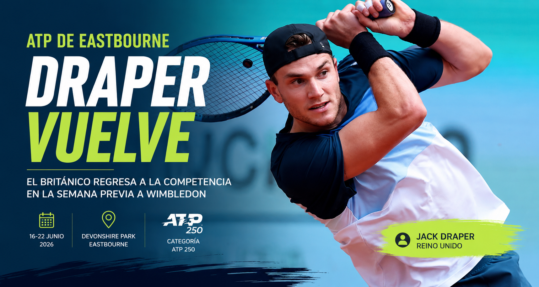 Jack Draper vuelve al circuito en Eastbourne y el torneo suma nombres fuertes antes de Wimbledon.