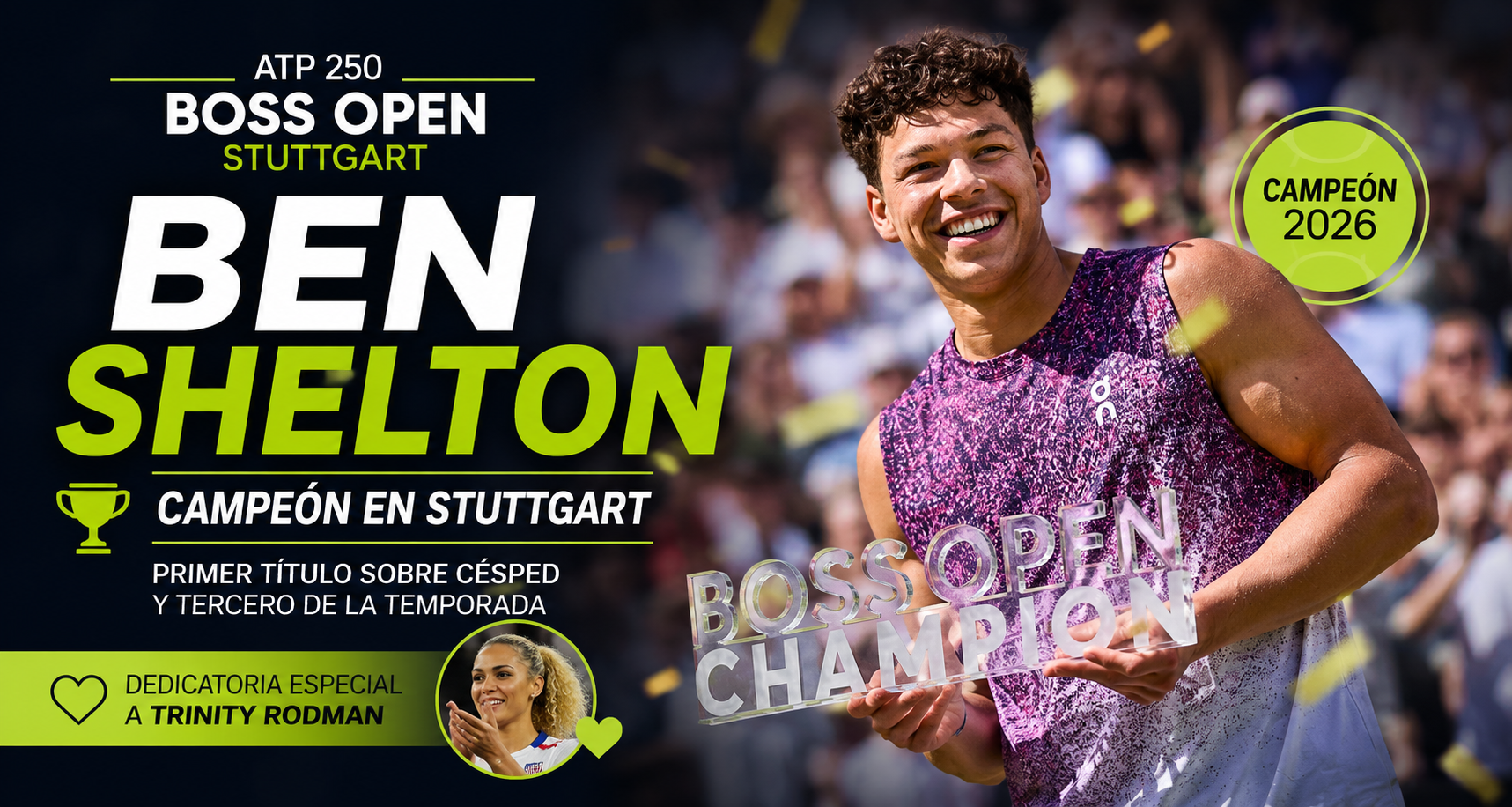 Ben Shelton ganó el ATP 250 de Stuttgart, logró su primer título sobre césped y emocionó con una dedicatoria a su novia.