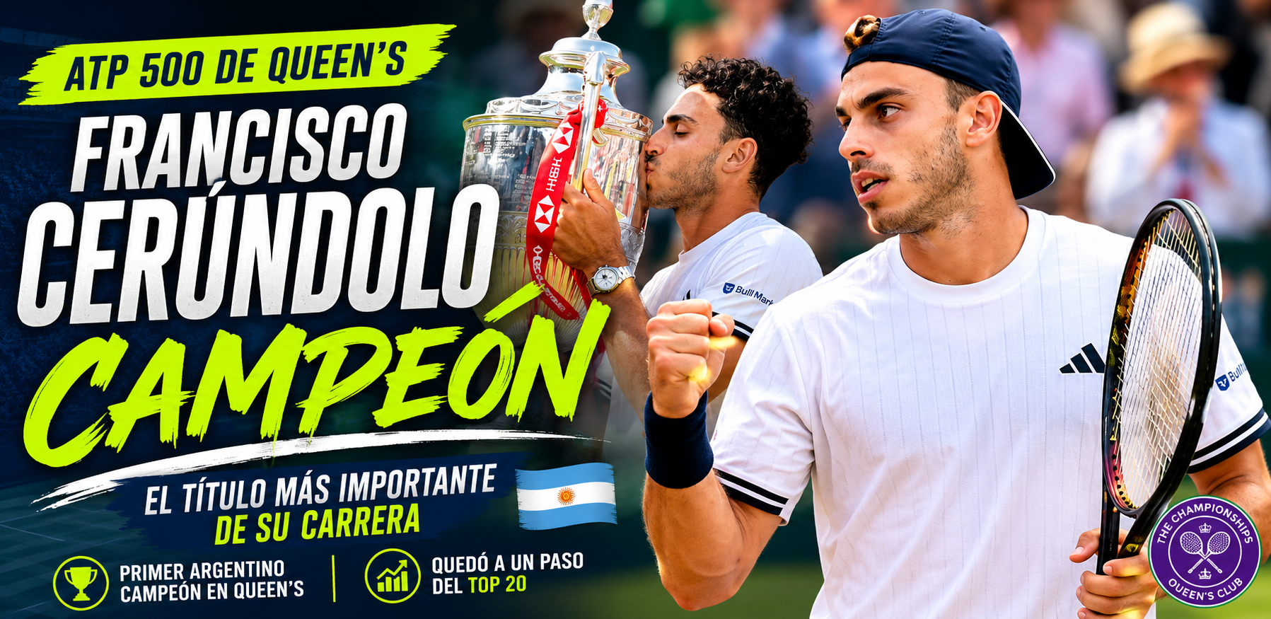 Francisco Cerúndolo venció a Tommy Paul, es campeón en Queen’s y logró el primer ATP 500 de su carrera sobre césped.