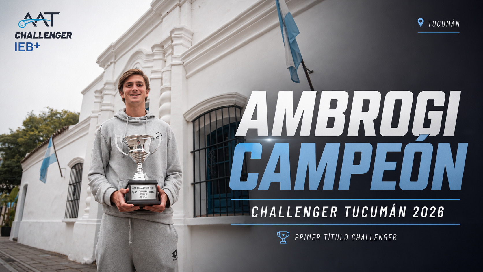 Luciano Ambrogi se consagró campeón del AAT Challenger IEB+ edición Tucumán tras vencer a Johan Rodríguez por 6-2 y 6-3.