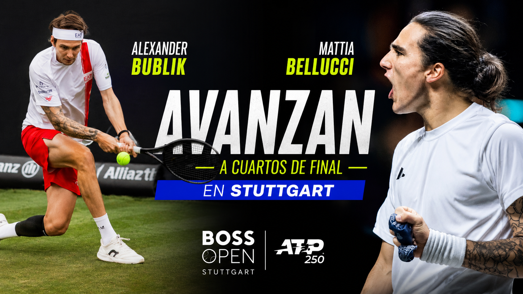 Alexander Bublik y Mattia Bellucci siguen brillando en Stuttgart y ya están entre los ocho mejores del torneo.