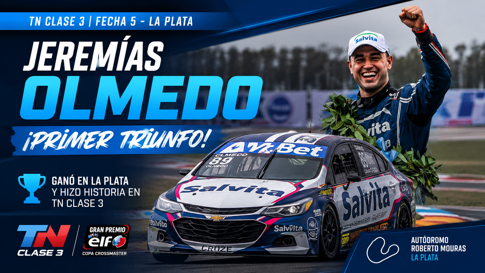 Jeremías Olmedo logró su primer triunfo en el TN Clase 3 tras dominar la final en La Plata.