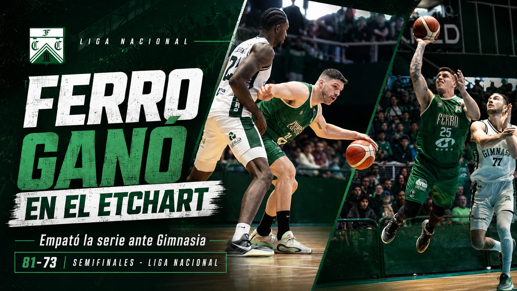 Ferro ganó en el Etchart, venció 81-73 a Gimnasia de Comodoro, empató la serie semifinal 2-2 y forzó un quinto juego