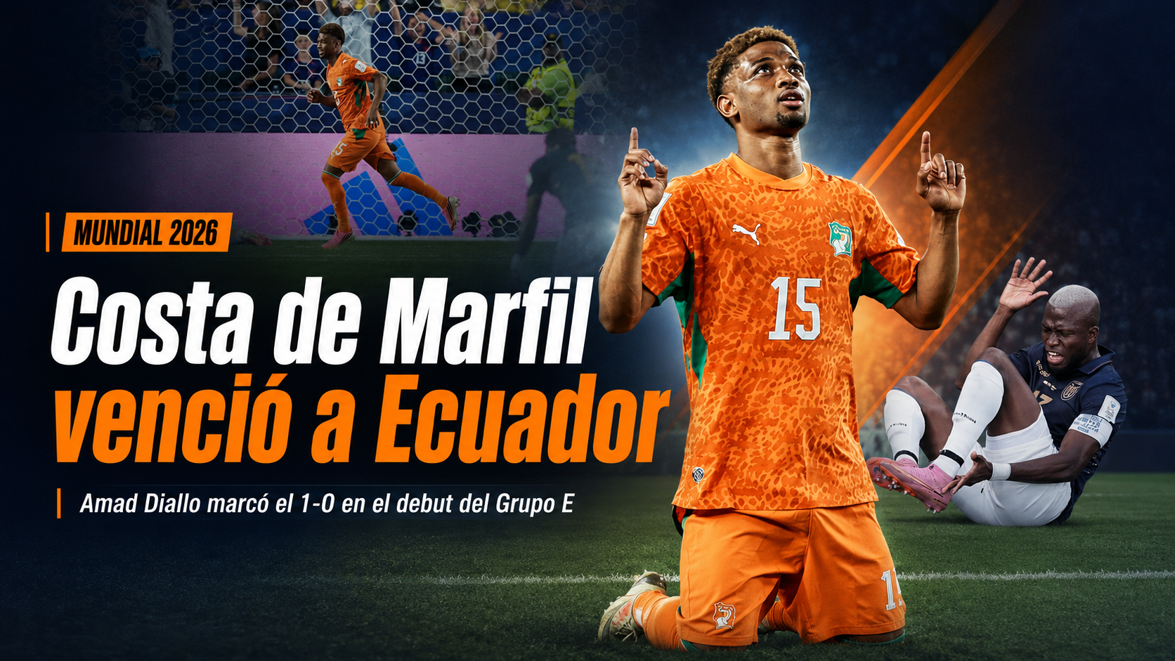 Costa de Marfil derrotó 1-0 a Ecuador en Philadelphia con gol de Amad Diallo al 90’ y golpeó fuerte en el Grupo E del Mundial 2026.