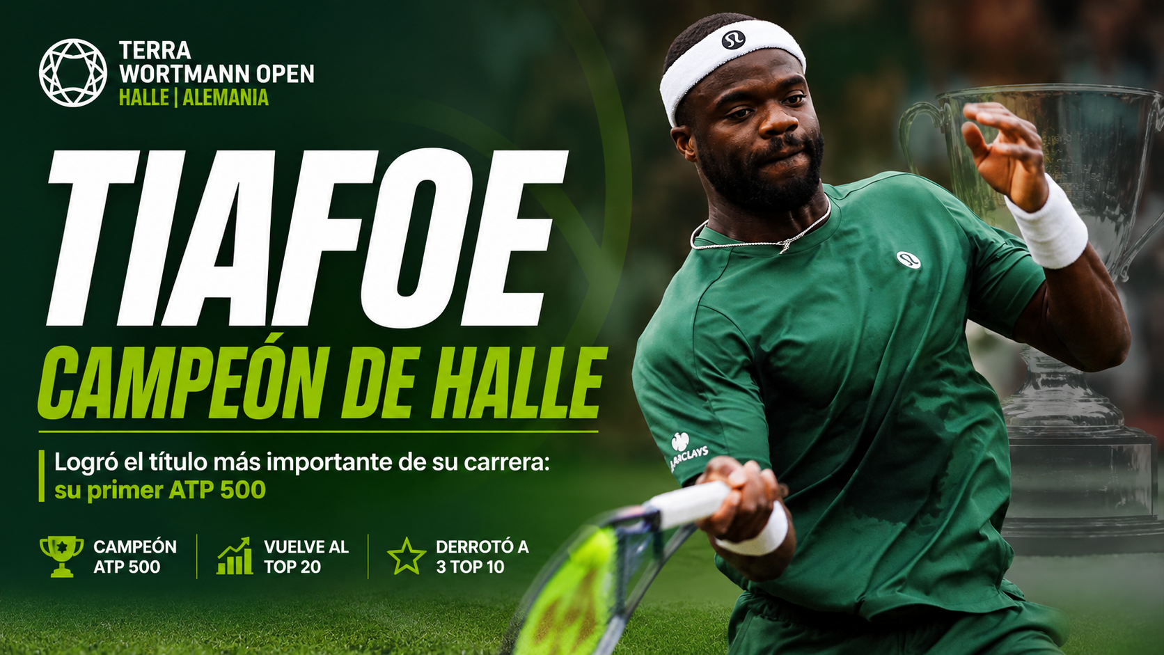 Frances Tiafoe conquistó el ATP 500 de Halle tras vencer a Taylor Fritz y derrotar a tres Top 10 en una semana inolvidable.