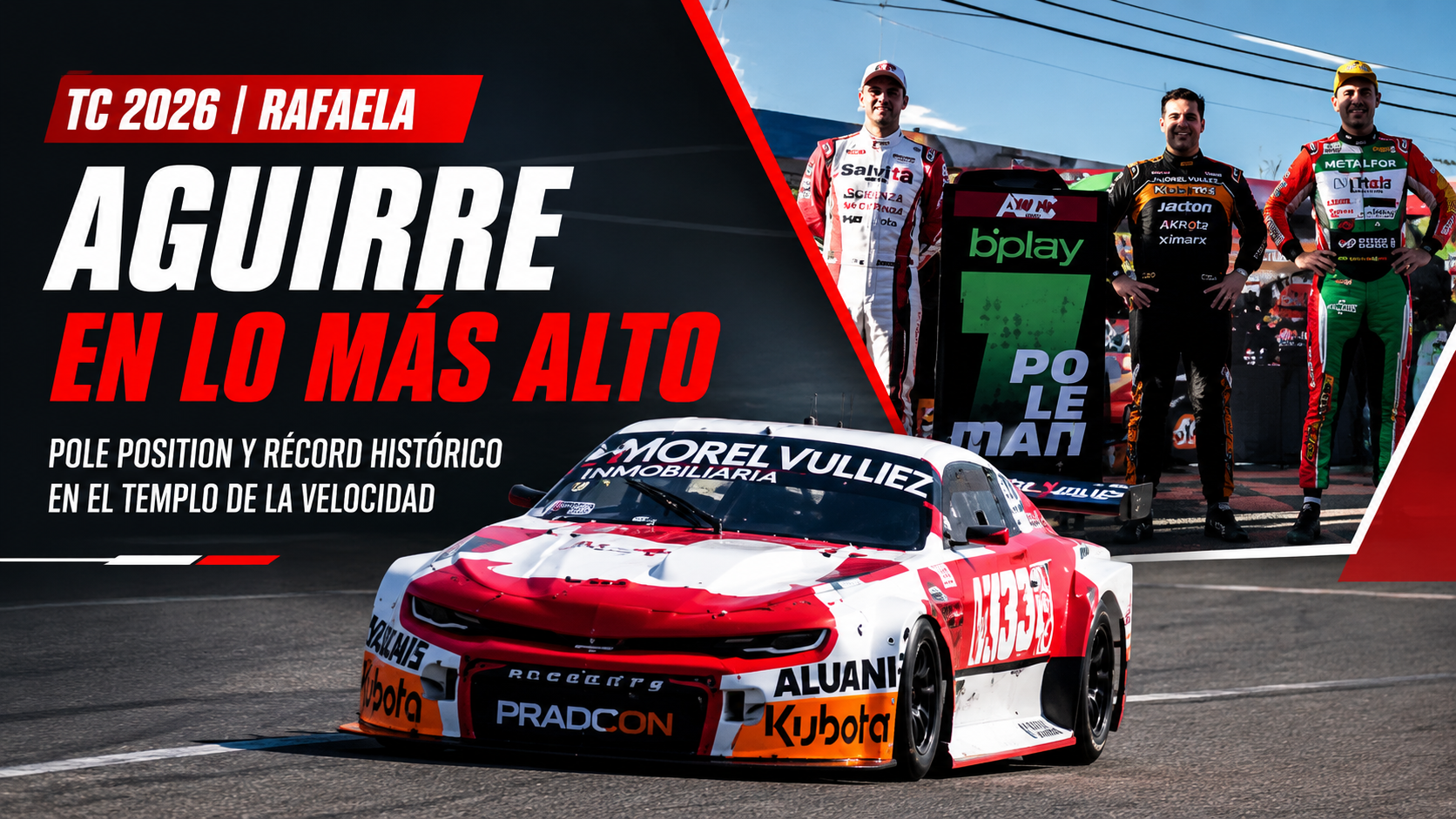 Valentín Aguirre logró la pole del TC en Rafaela con récord histórico del circuito. Canapino fue segundo y Castellano completó el top tres.