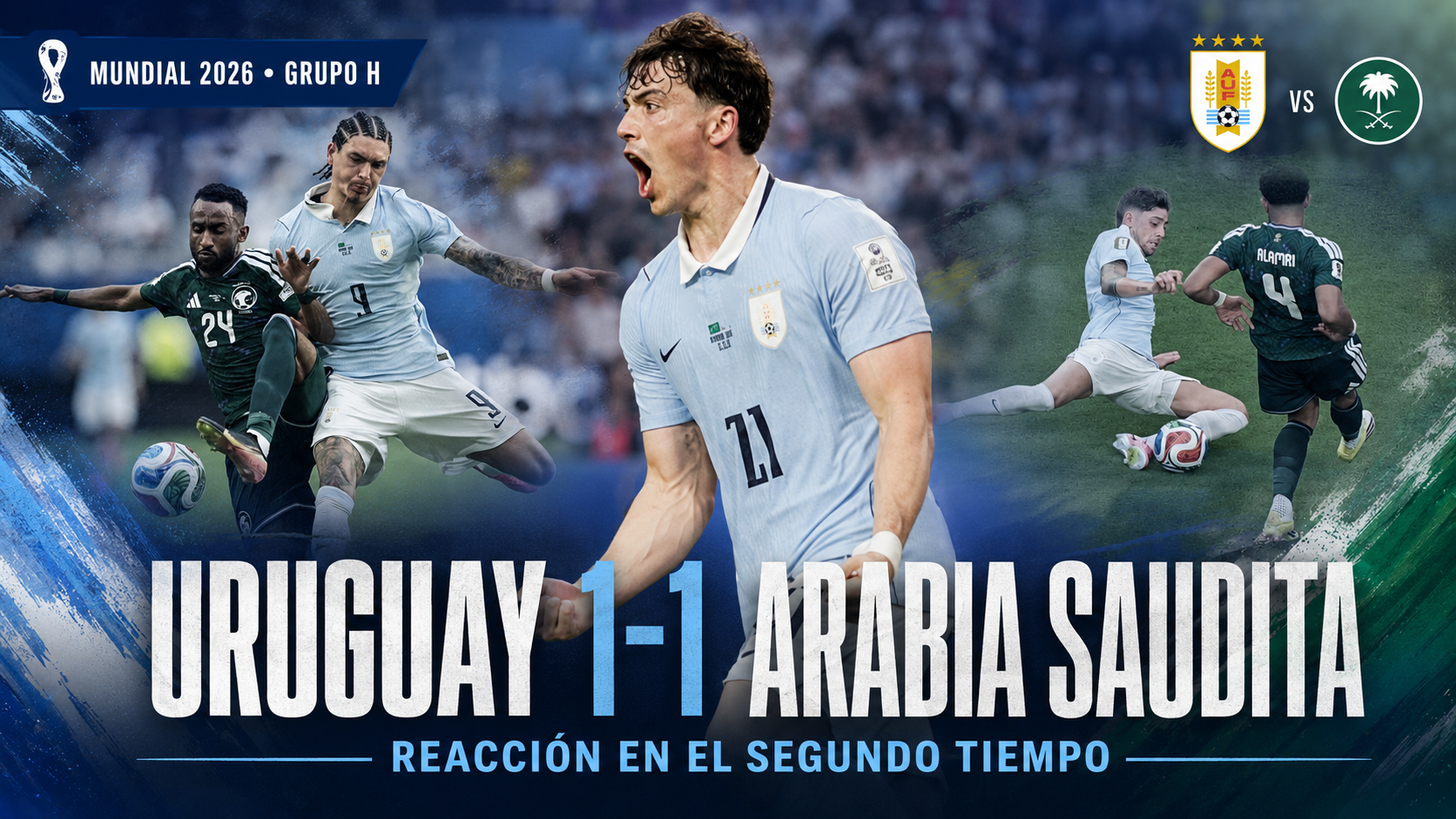 Uruguay empató 1-1 con Arabia Saudita en Miami: Al-Amri abrió el marcador y Maxi Araújo rescató a la Celeste en el segundo tiempo.