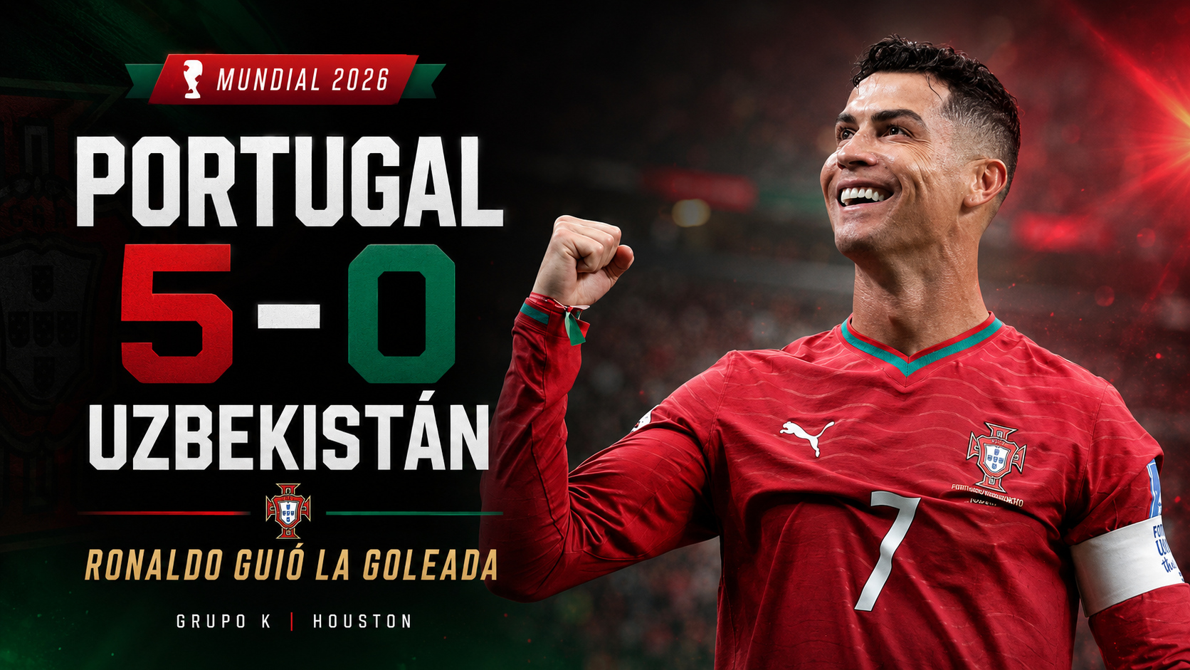 Con dos goles de Cristiano Ronaldo, Portugal aplastó 5-0 a Uzbekistán y quedó muy bien perfilado para avanzar en el Mundial 2026.